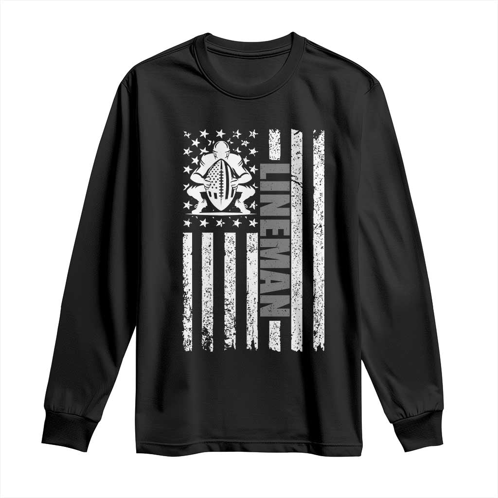 Proud Football Lineman Long Sleeve Shirt American Flag Sports Gift - Wonder Print Shop