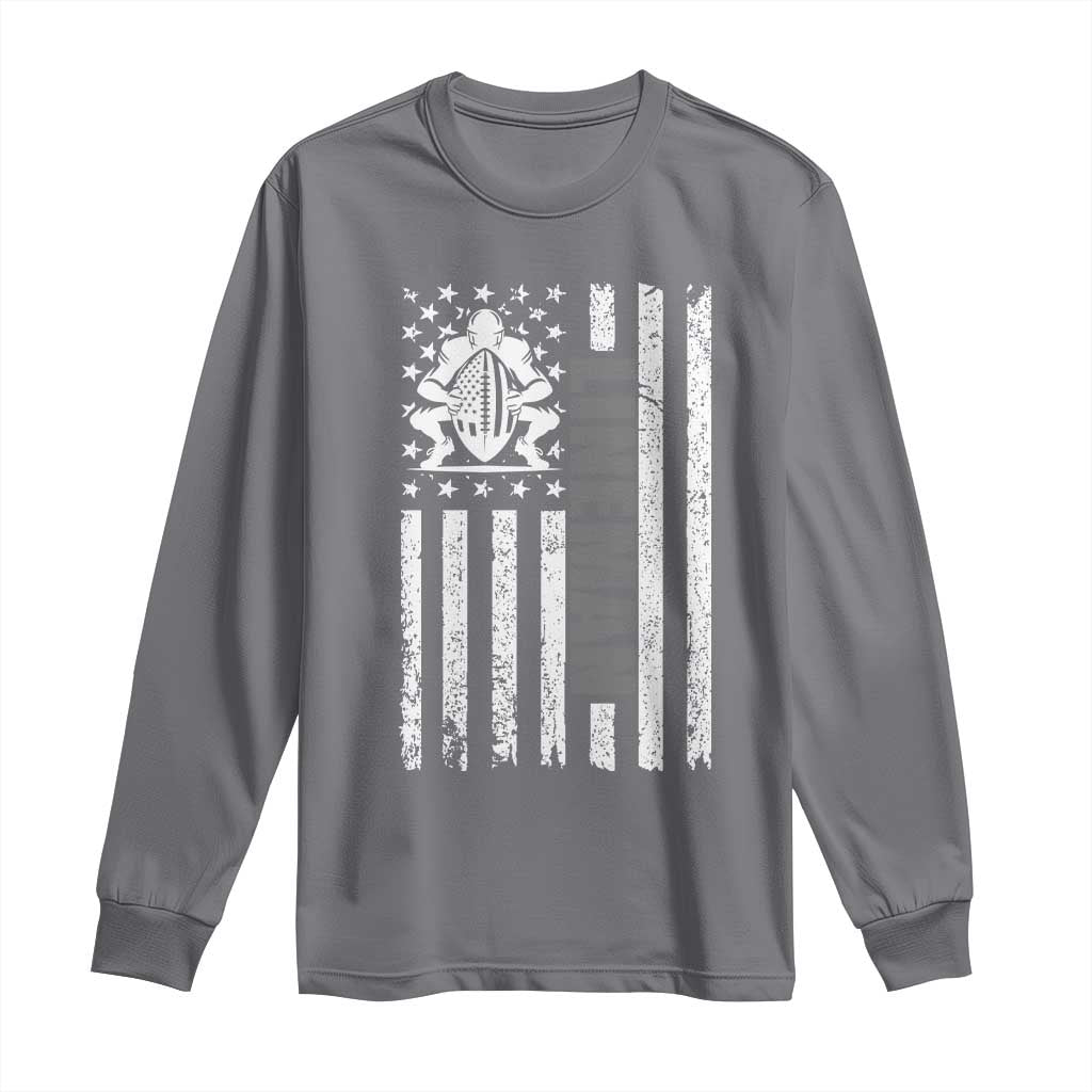 Proud Football Lineman Long Sleeve Shirt American Flag Sports Gift - Wonder Print Shop