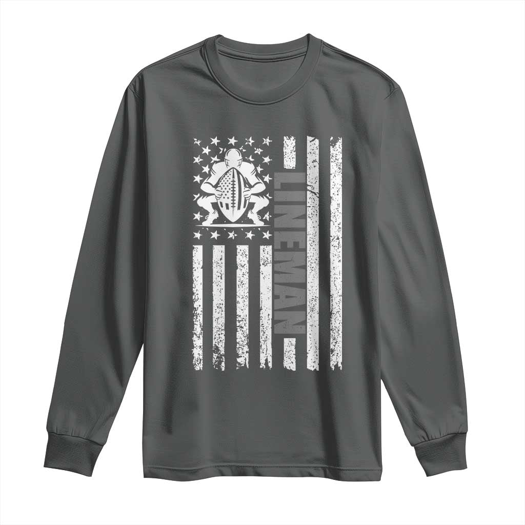 Proud Football Lineman Long Sleeve Shirt American Flag Sports Gift - Wonder Print Shop