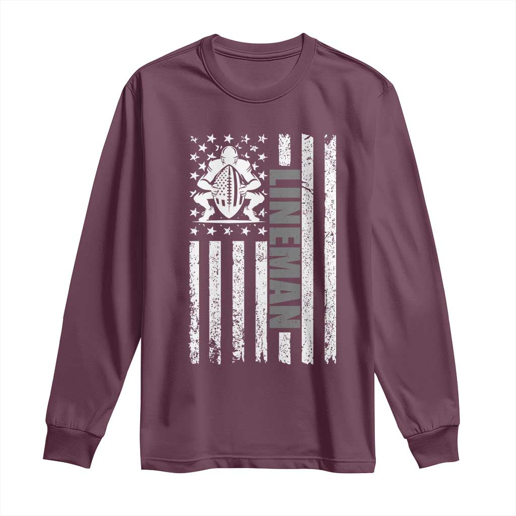Proud Football Lineman Long Sleeve Shirt American Flag Sports Gift - Wonder Print Shop