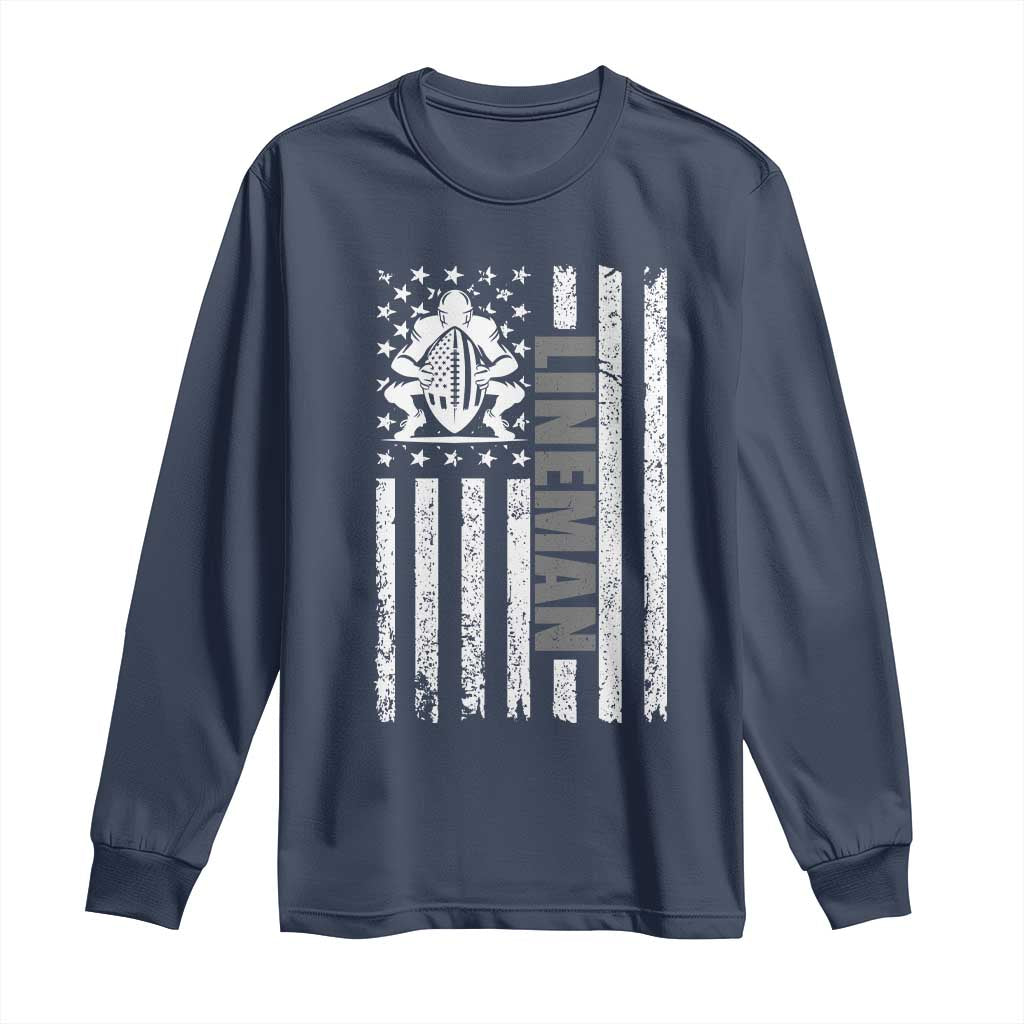 Proud Football Lineman Long Sleeve Shirt American Flag Sports Gift - Wonder Print Shop