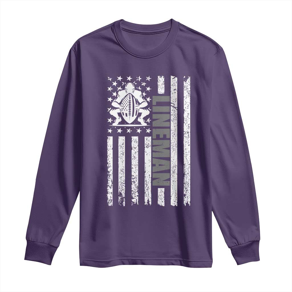 Proud Football Lineman Long Sleeve Shirt American Flag Sports Gift - Wonder Print Shop