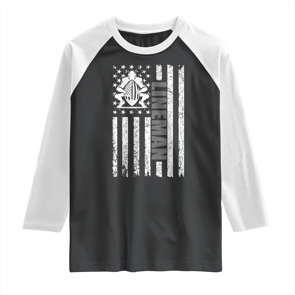 Proud Football Lineman Raglan Shirt American Flag Sports Gift - Wonder Print Shop