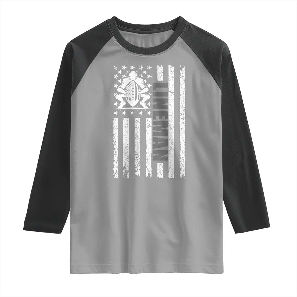 Proud Football Lineman Raglan Shirt American Flag Sports Gift - Wonder Print Shop