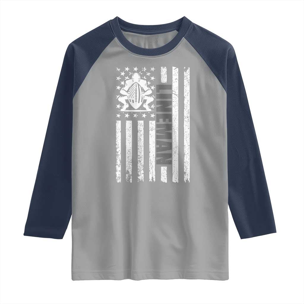 Proud Football Lineman Raglan Shirt American Flag Sports Gift - Wonder Print Shop