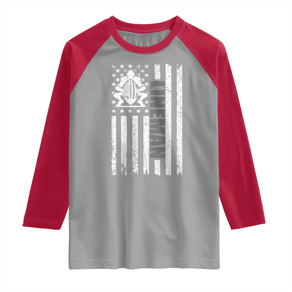 Proud Football Lineman Raglan Shirt American Flag Sports Gift - Wonder Print Shop