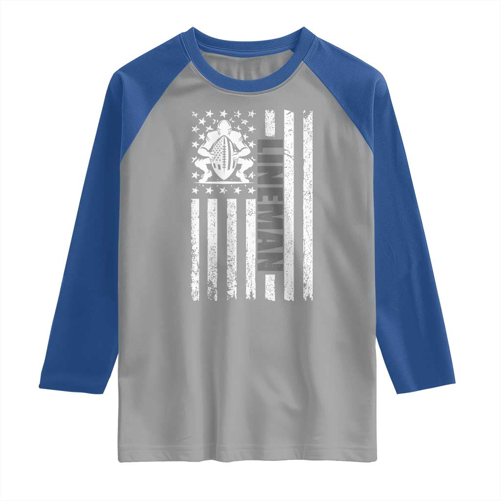 Proud Football Lineman Raglan Shirt American Flag Sports Gift - Wonder Print Shop
