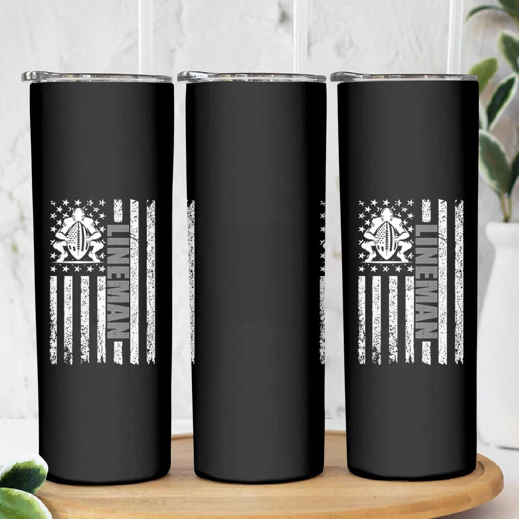 Proud Football Lineman Skinny Tumbler American Flag Sports Gift - Wonder Print Shop