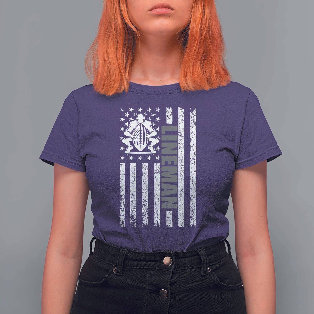 Proud Football Lineman T Shirt For Women American Flag Sports Gift - Wonder Print Shop