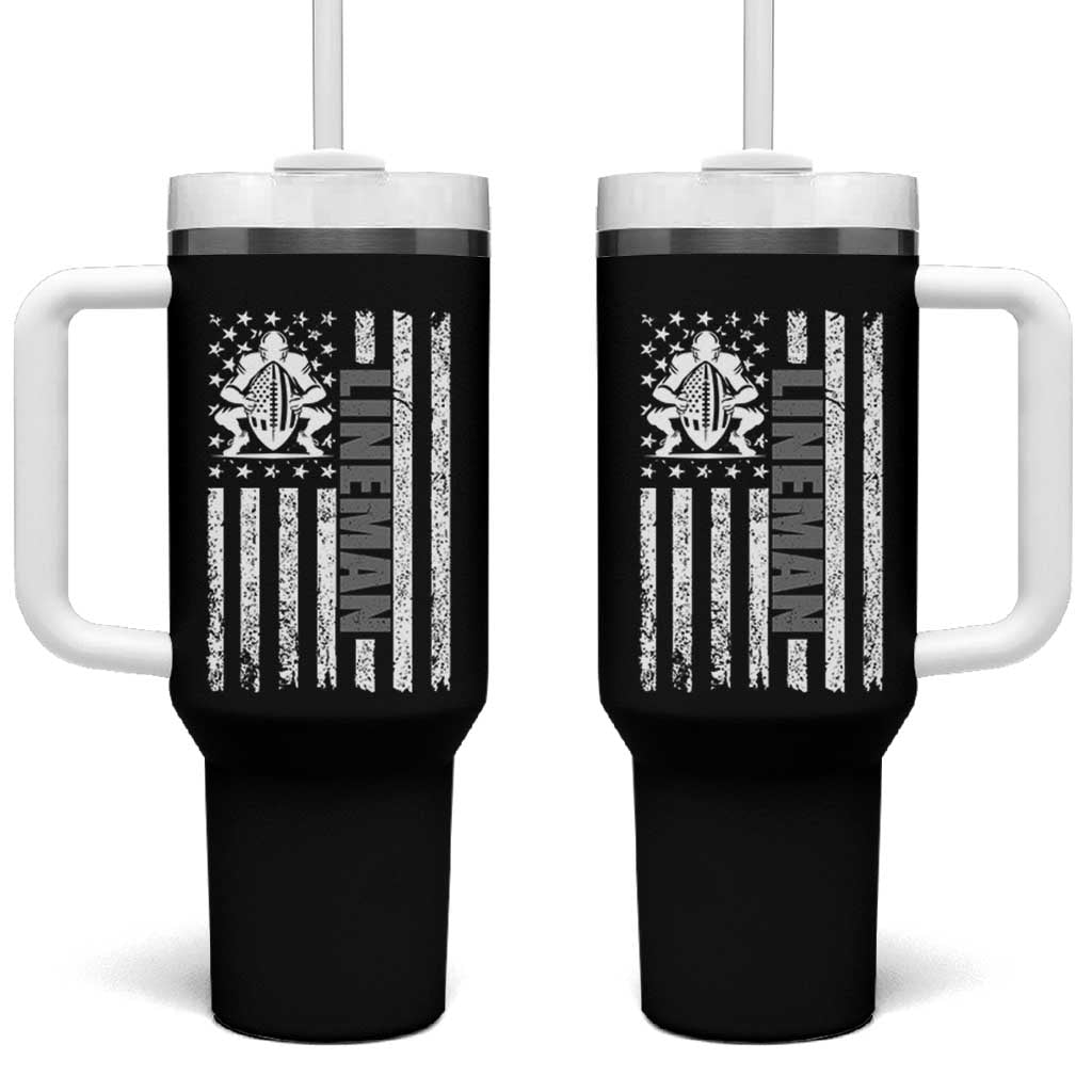 Proud Football Lineman Tumbler With Handle American Flag Sports Gift - Wonder Print Shop