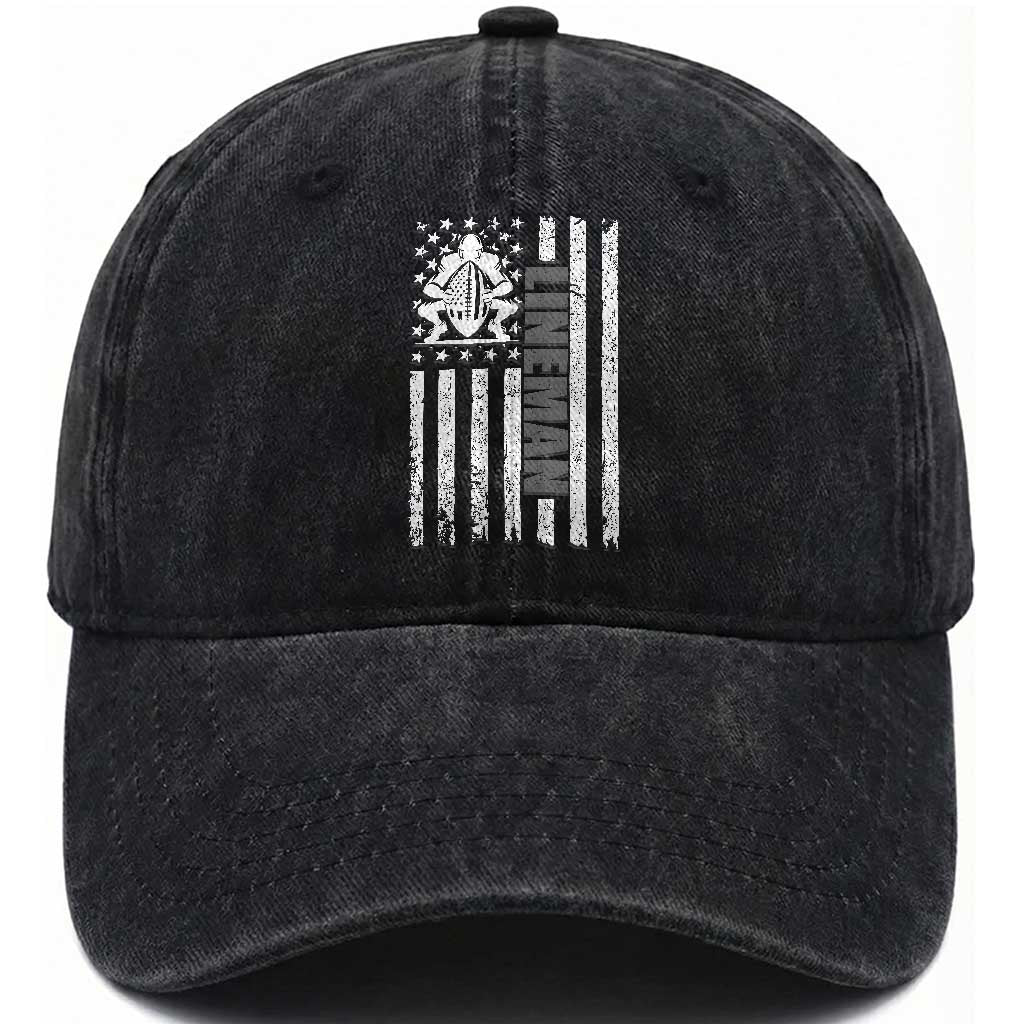 Proud Football Lineman Washed Cotton Baseball Cap American Flag Sports Gift
