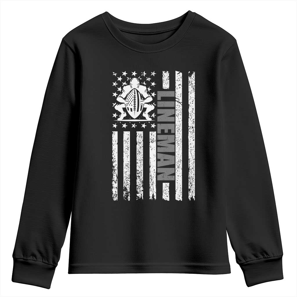 Proud Football Lineman Youth Sweatshirt American Flag Sports Gift - Wonder Print Shop