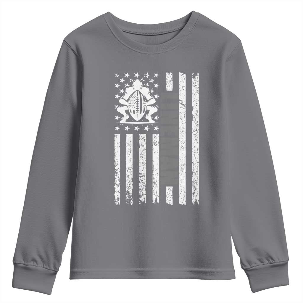 Proud Football Lineman Youth Sweatshirt American Flag Sports Gift - Wonder Print Shop
