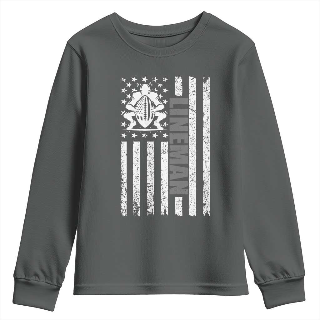 Proud Football Lineman Youth Sweatshirt American Flag Sports Gift - Wonder Print Shop