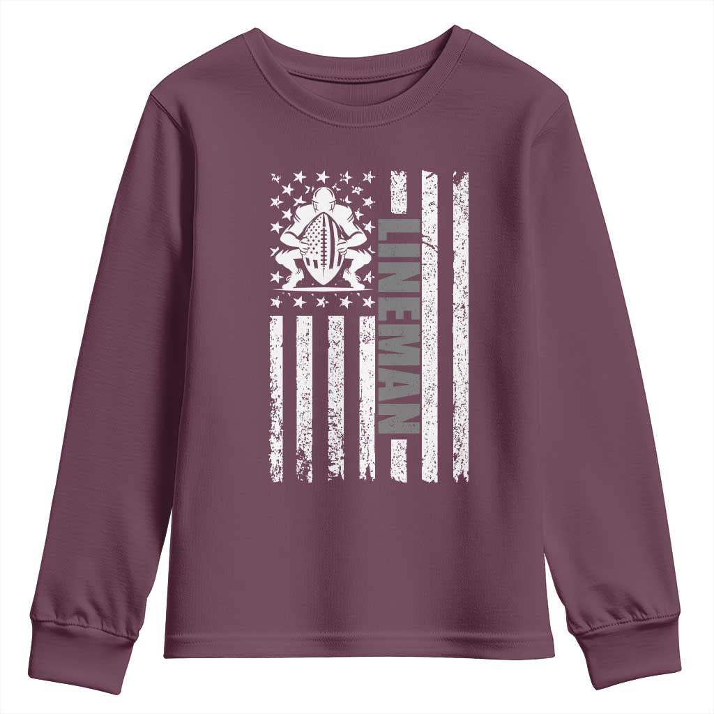 Proud Football Lineman Youth Sweatshirt American Flag Sports Gift - Wonder Print Shop