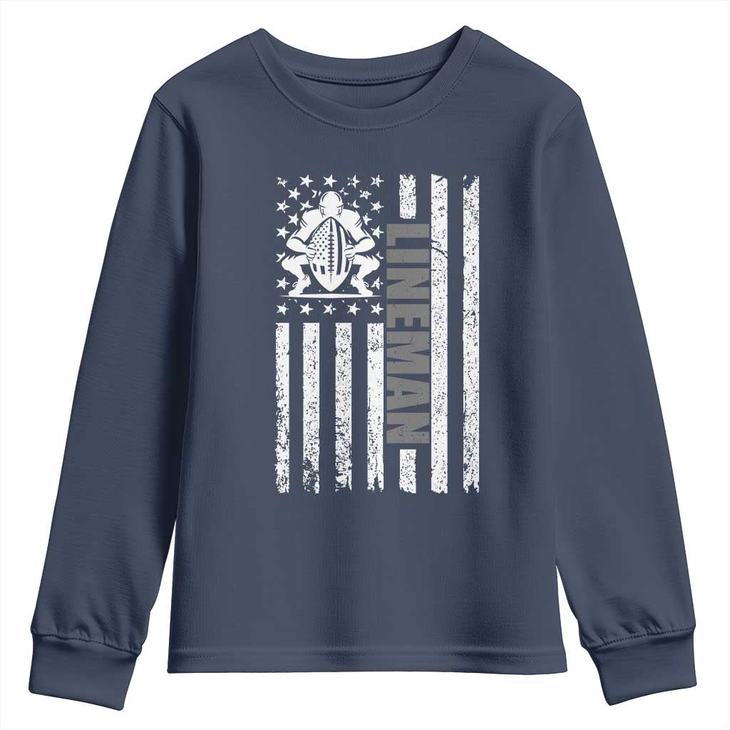 Proud Football Lineman Youth Sweatshirt American Flag Sports Gift - Wonder Print Shop