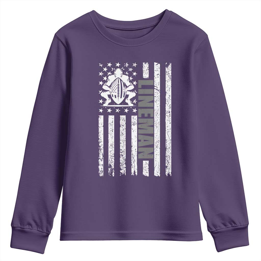 Proud Football Lineman Youth Sweatshirt American Flag Sports Gift - Wonder Print Shop