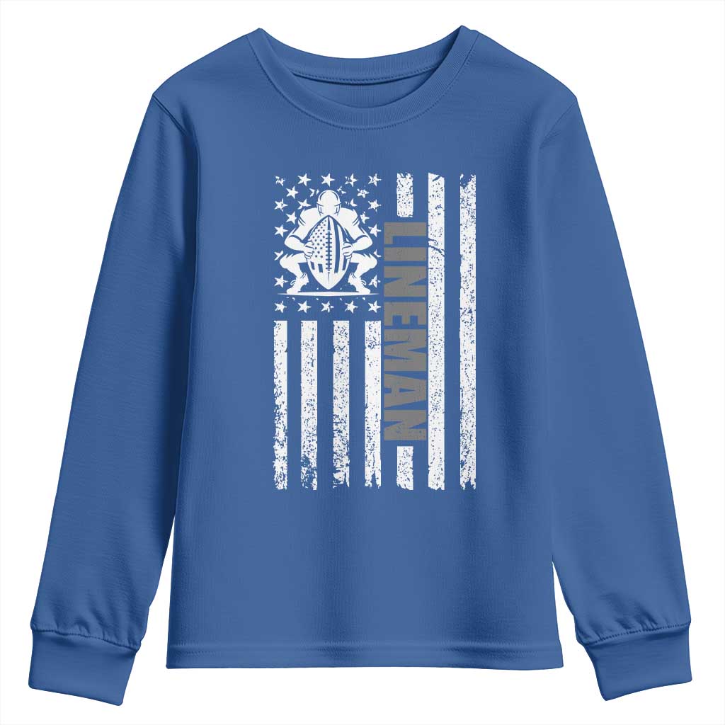 Proud Football Lineman Youth Sweatshirt American Flag Sports Gift - Wonder Print Shop