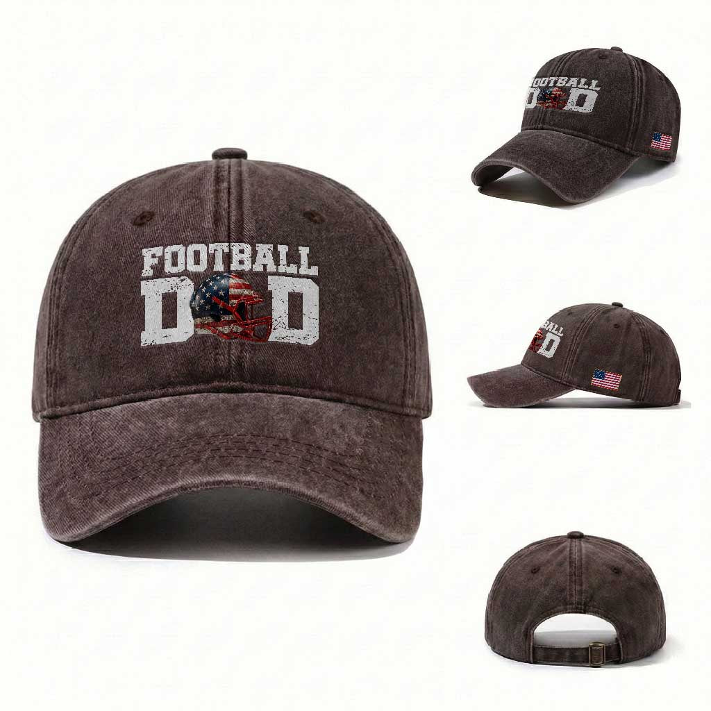Proud Football Dad Washed Cotton Baseball Cap Funny Sports Fan Gift