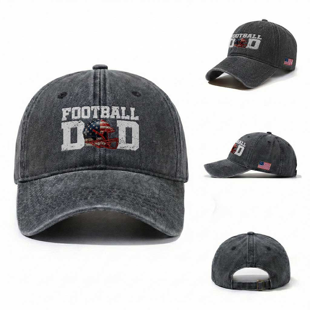 Proud Football Dad Washed Cotton Baseball Cap Funny Sports Fan Gift