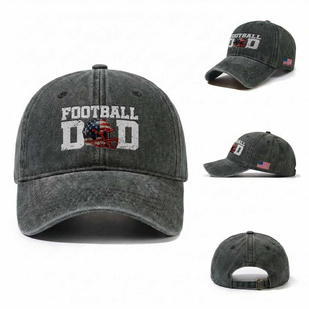 Proud Football Dad Washed Cotton Baseball Cap Funny Sports Fan Gift