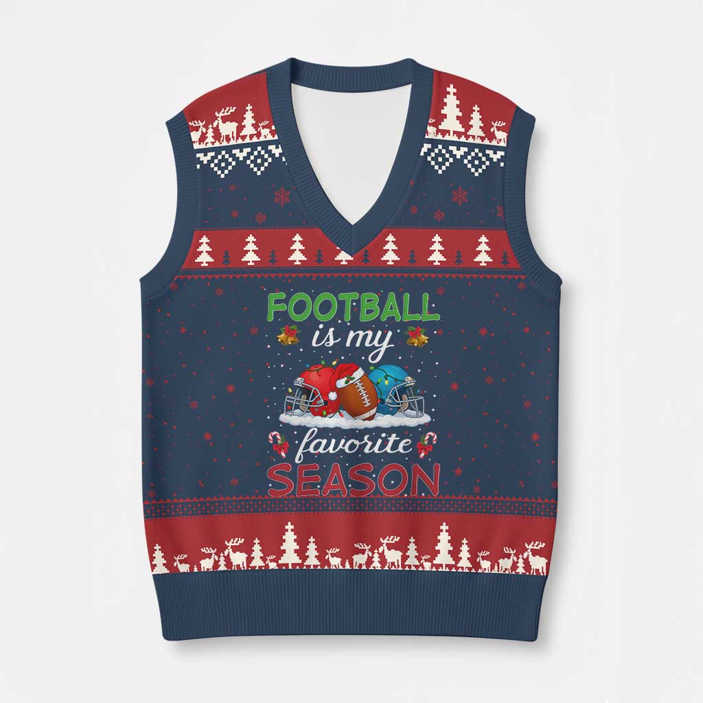 Football Is My Favorite Season V-Neck Knit Sweater Vest Xmas Holiday Sports Gift - Wonder Print Shop