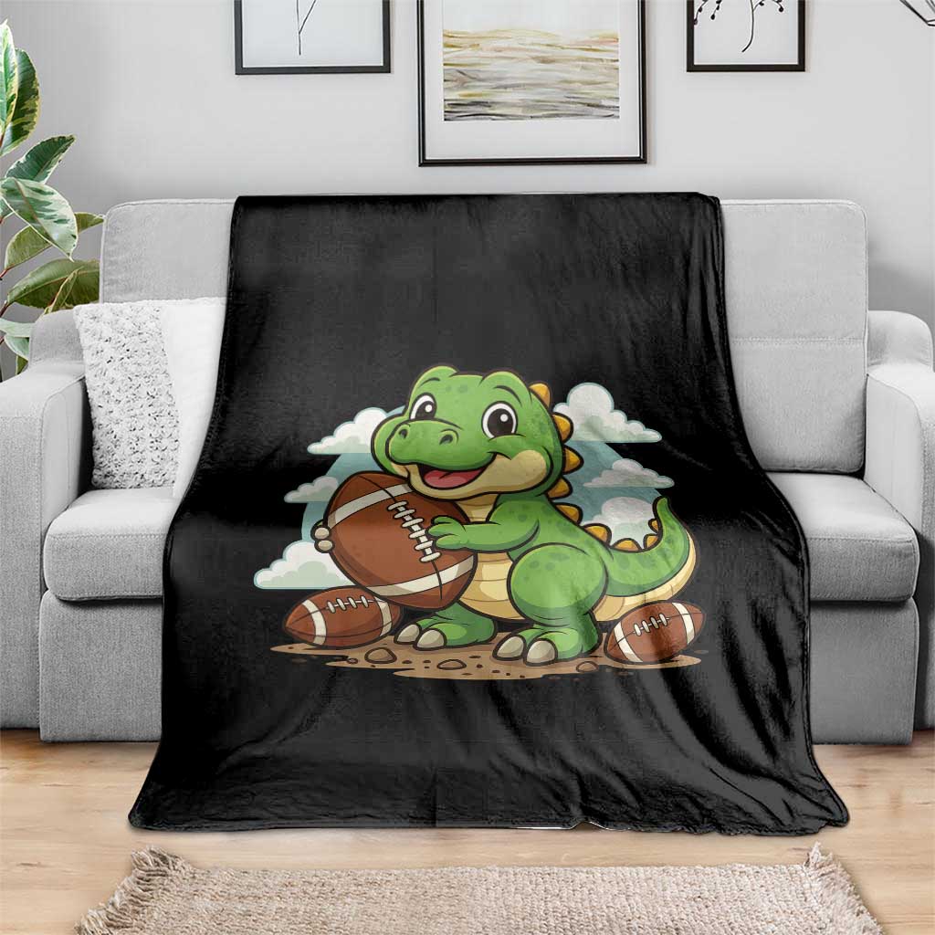 Cute Dinosaur Playing Football Throw Blanket Funny Kids Gift - Wonder Print Shop