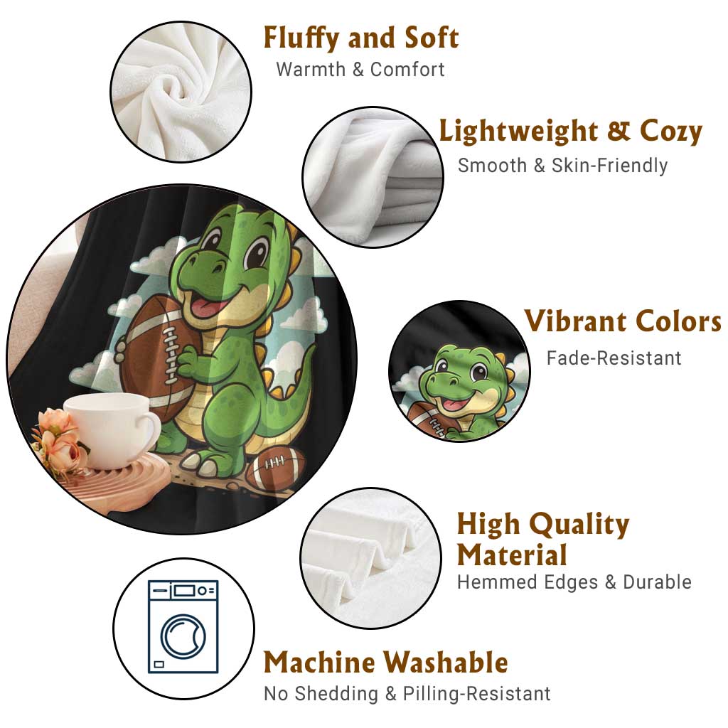 Cute Dinosaur Playing Football Throw Blanket Funny Kids Gift - Wonder Print Shop