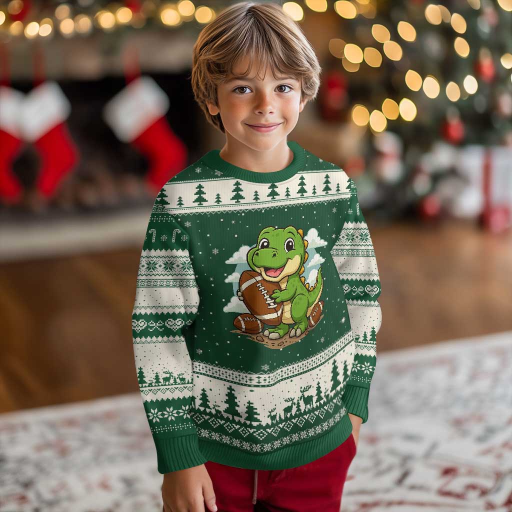 Cute Dinosaur Playing Football Ugly Christmas Sweater Funny Kids Gift - Wonder Print Shop