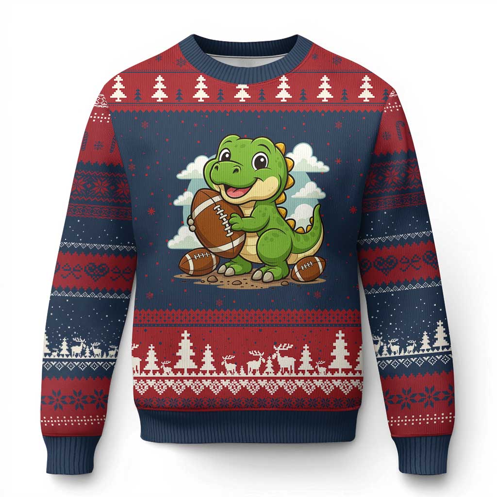 Cute Dinosaur Playing Football Ugly Christmas Sweater Funny Kids Gift - Wonder Print Shop