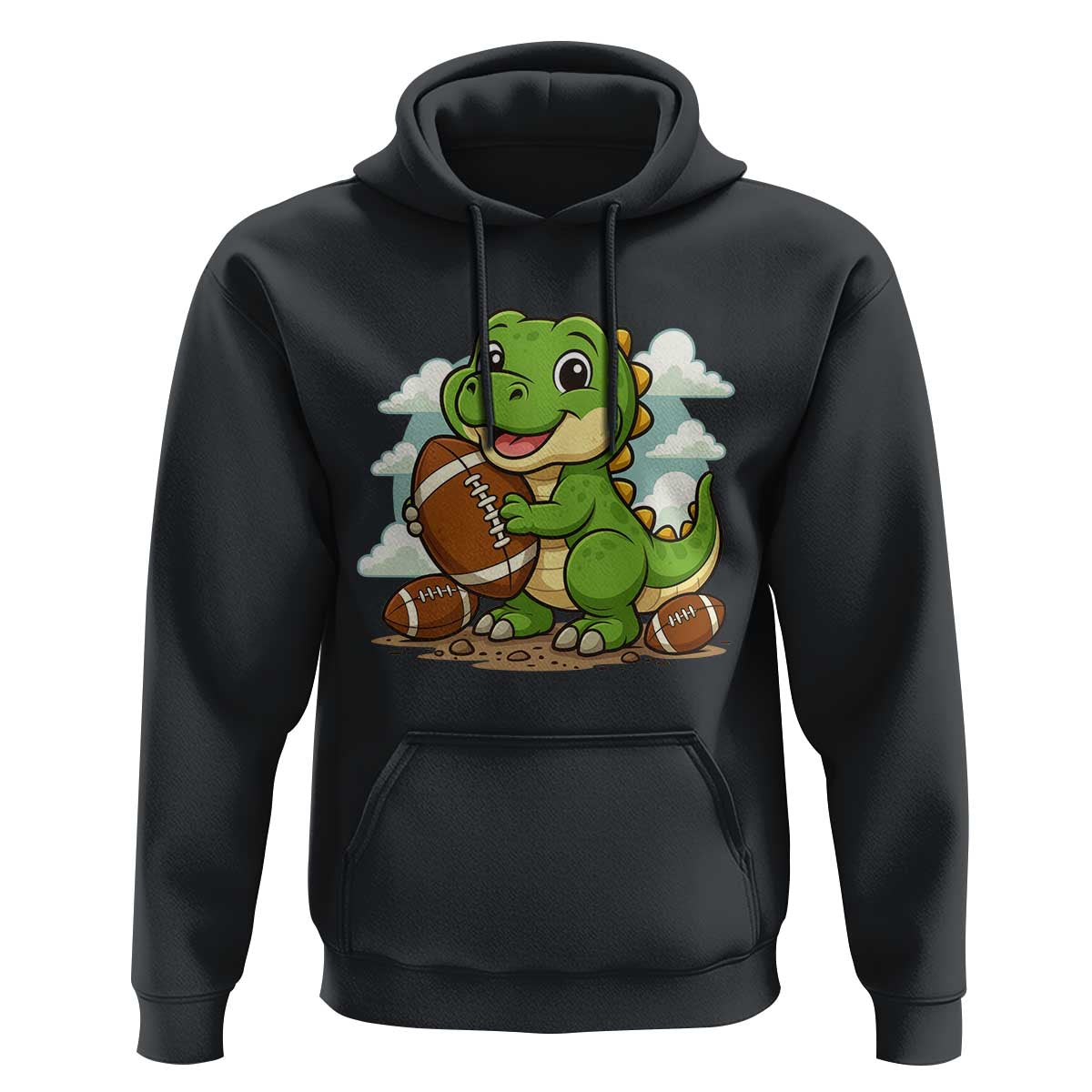 Cute Dinosaur Playing Football Hoodie Funny Kids Gift - Wonder Print Shop