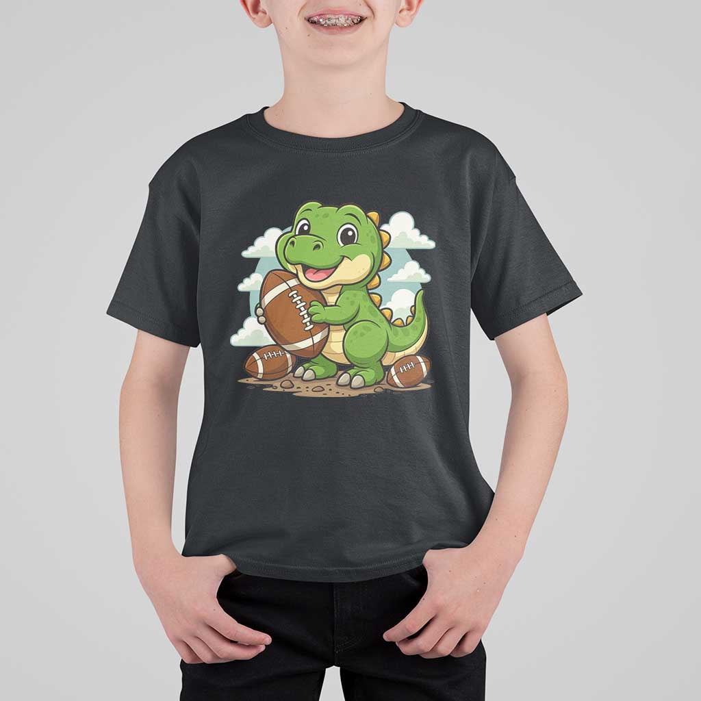Cute Dinosaur Playing Football T Shirt For Kid Funny Kids Gift - Wonder Print Shop