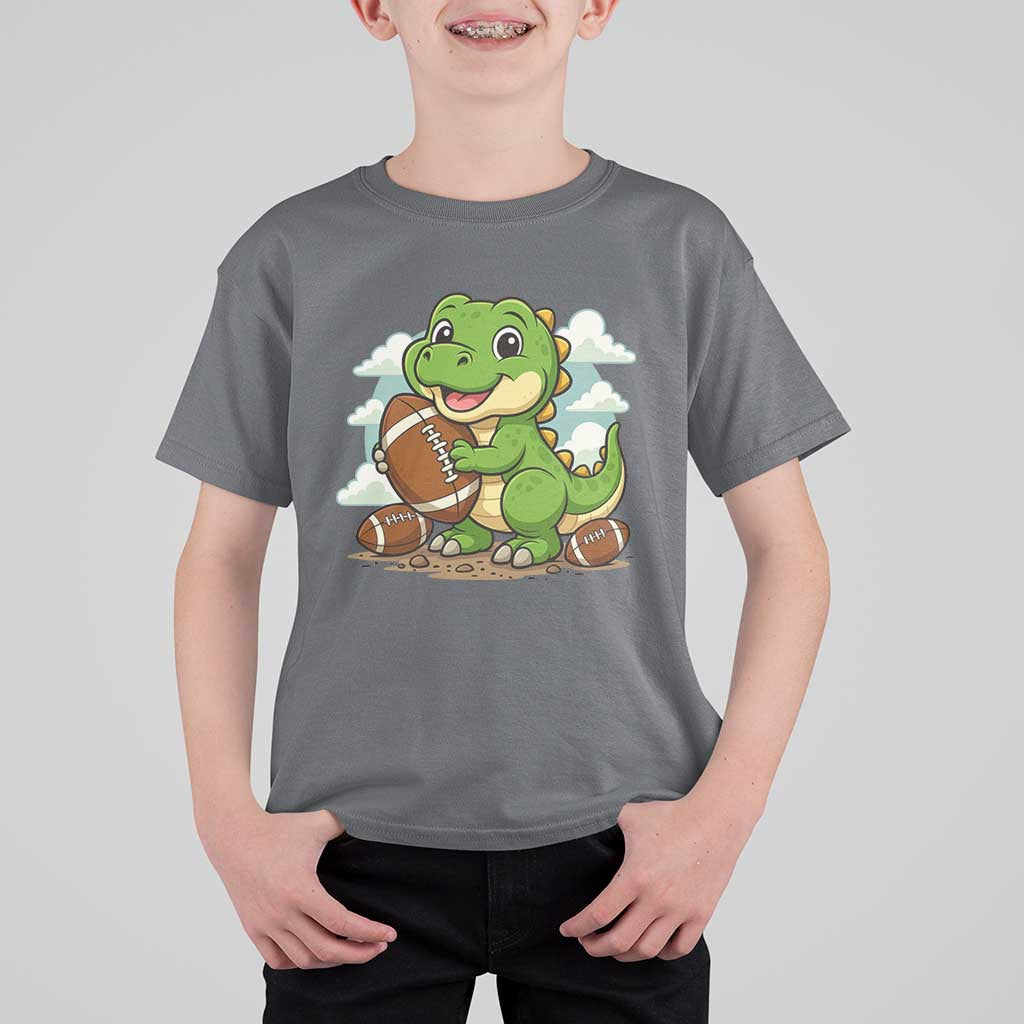 Cute Dinosaur Playing Football T Shirt For Kid Funny Kids Gift - Wonder Print Shop