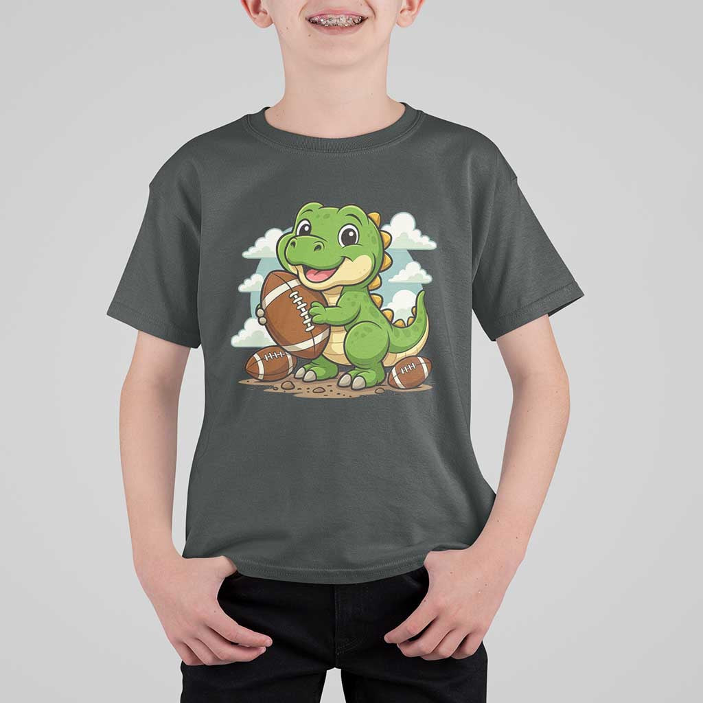 Cute Dinosaur Playing Football T Shirt For Kid Funny Kids Gift - Wonder Print Shop