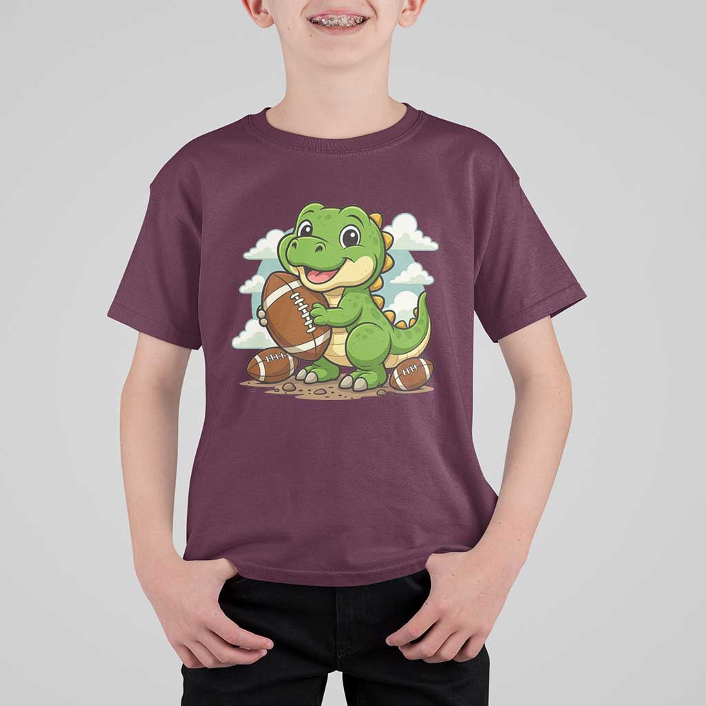 Cute Dinosaur Playing Football T Shirt For Kid Funny Kids Gift - Wonder Print Shop