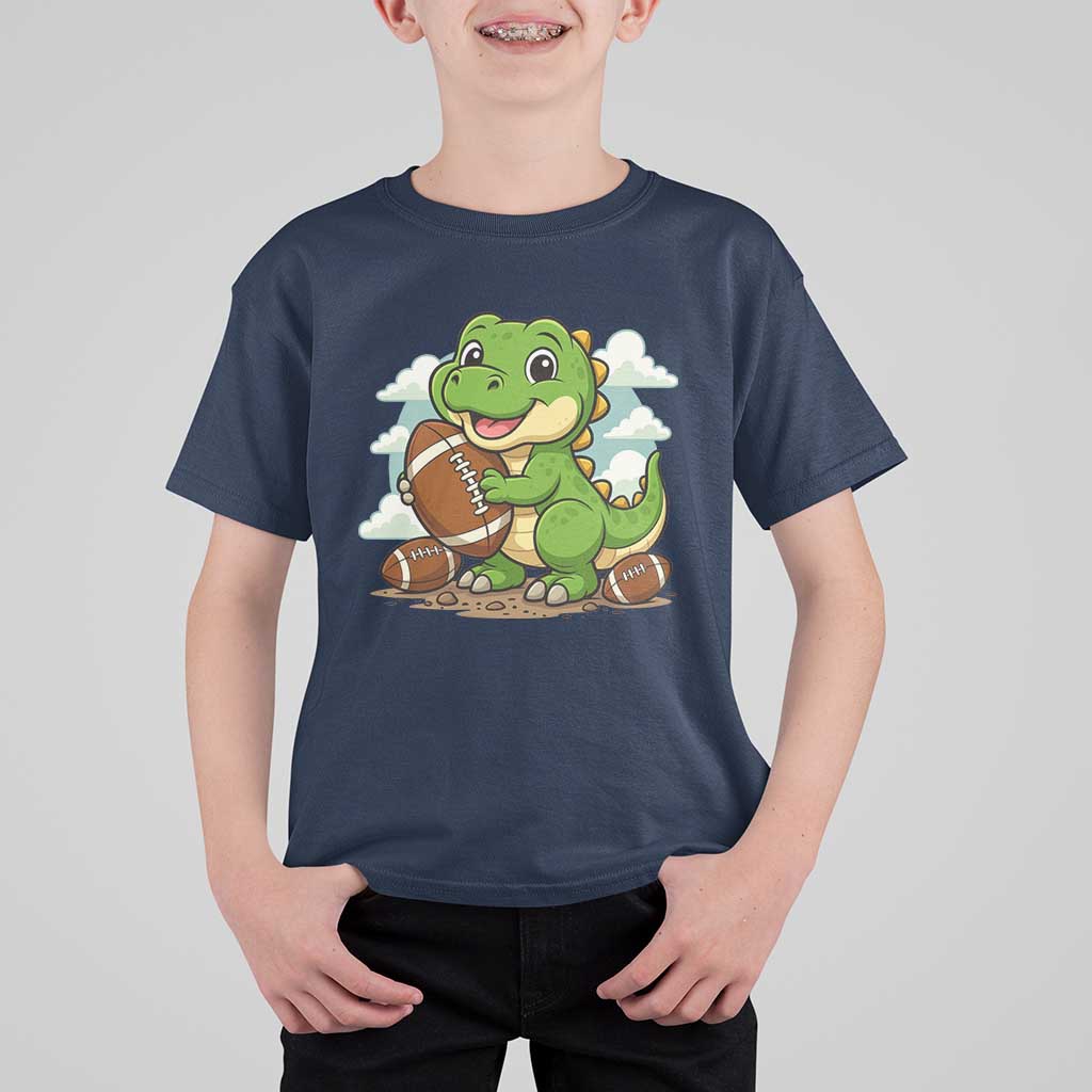 Cute Dinosaur Playing Football T Shirt For Kid Funny Kids Gift - Wonder Print Shop