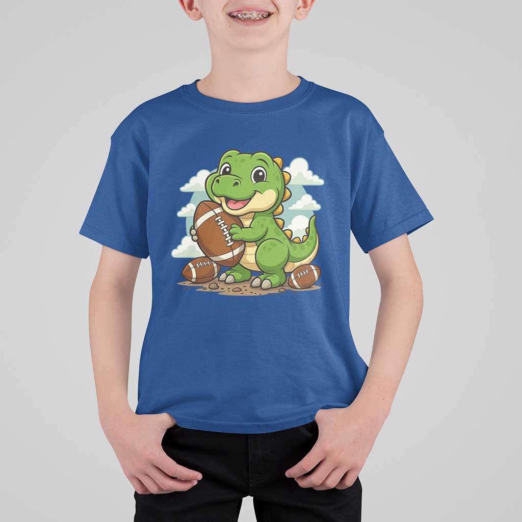 Cute Dinosaur Playing Football T Shirt For Kid Funny Kids Gift - Wonder Print Shop