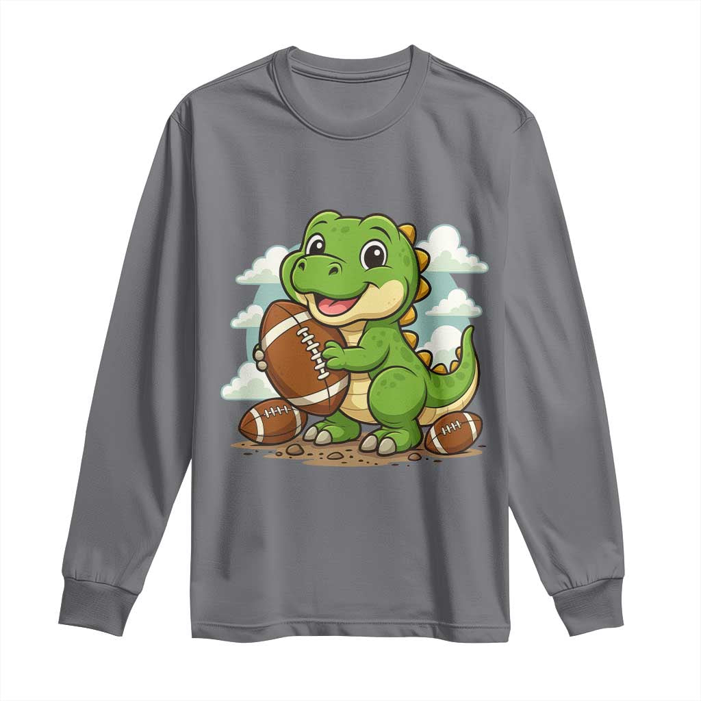 Cute Dinosaur Playing Football Long Sleeve Shirt Funny Kids Gift - Wonder Print Shop