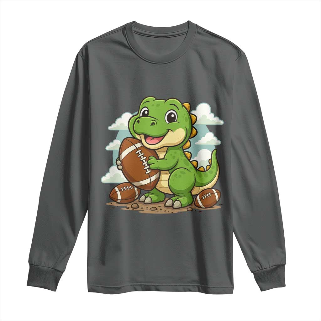 Cute Dinosaur Playing Football Long Sleeve Shirt Funny Kids Gift - Wonder Print Shop