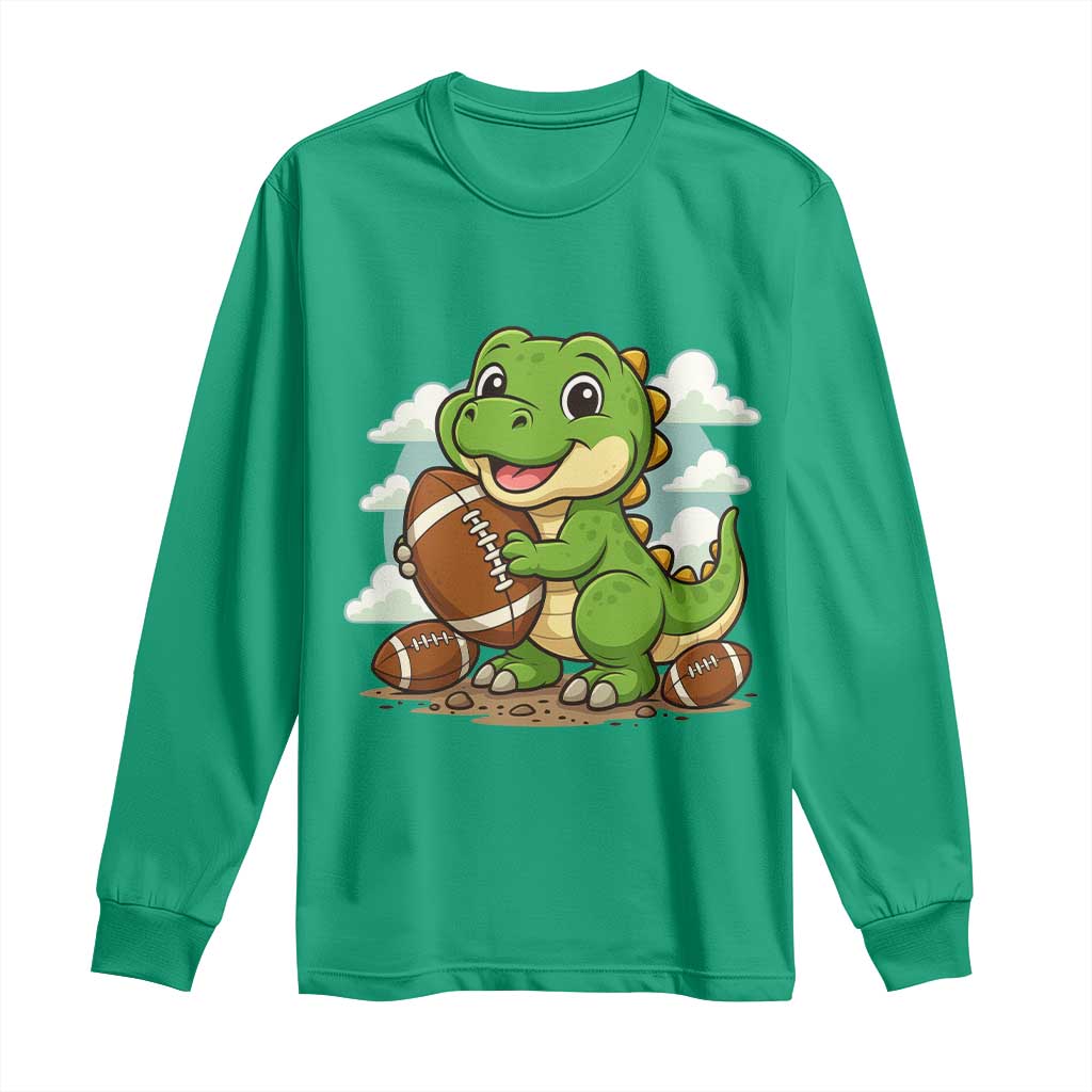 Cute Dinosaur Playing Football Long Sleeve Shirt Funny Kids Gift - Wonder Print Shop
