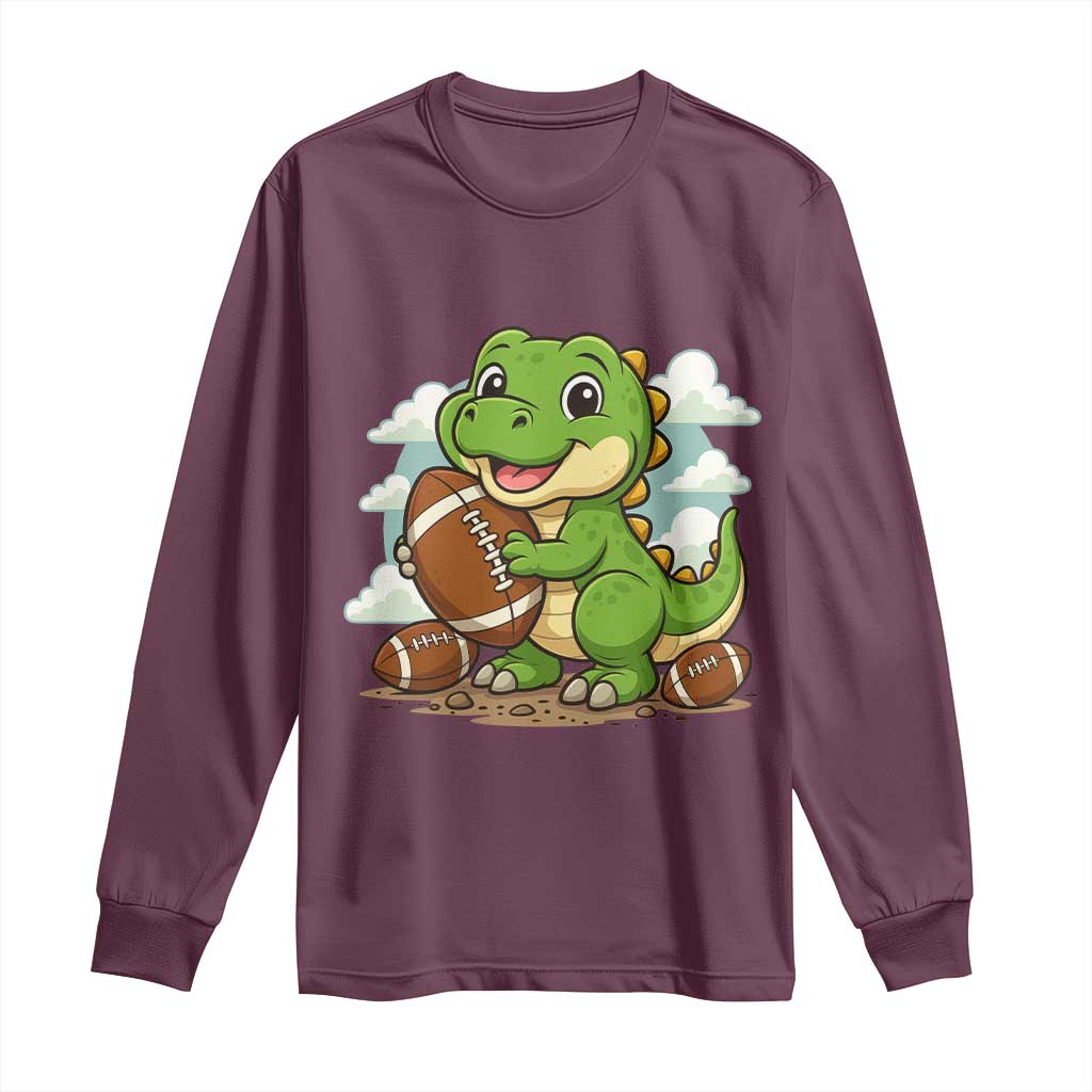 Cute Dinosaur Playing Football Long Sleeve Shirt Funny Kids Gift - Wonder Print Shop