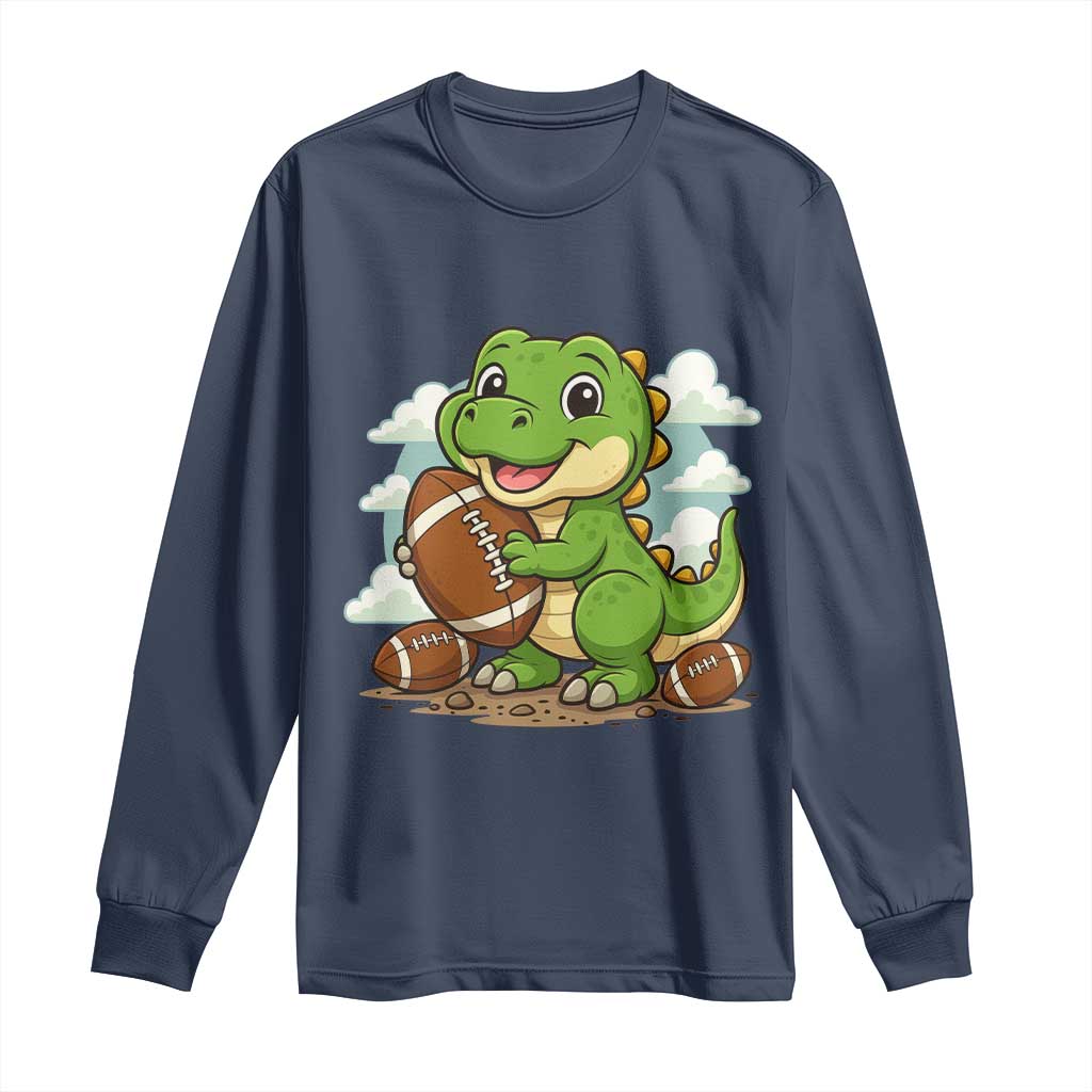 Cute Dinosaur Playing Football Long Sleeve Shirt Funny Kids Gift - Wonder Print Shop