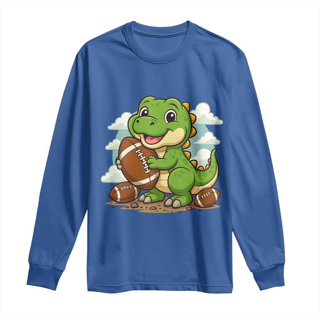 Cute Dinosaur Playing Football Long Sleeve Shirt Funny Kids Gift - Wonder Print Shop