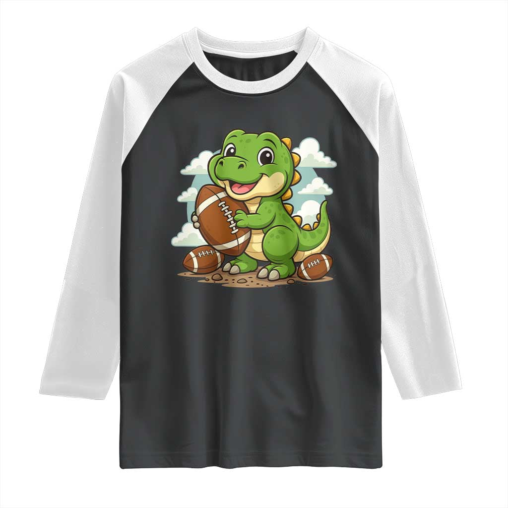 Cute Dinosaur Playing Football Raglan Shirt Funny Kids Gift - Wonder Print Shop