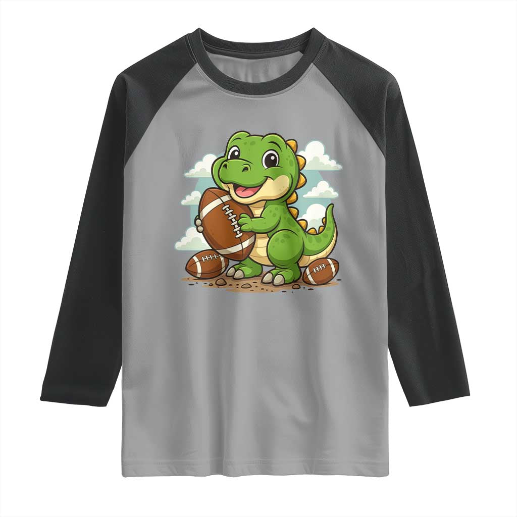 Cute Dinosaur Playing Football Raglan Shirt Funny Kids Gift - Wonder Print Shop