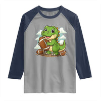 Cute Dinosaur Playing Football Raglan Shirt Funny Kids Gift - Wonder Print Shop