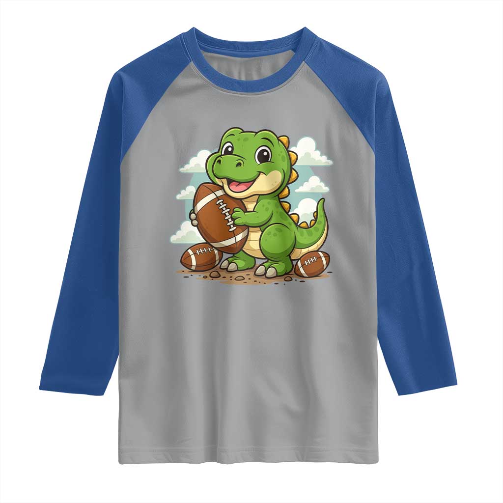 Cute Dinosaur Playing Football Raglan Shirt Funny Kids Gift - Wonder Print Shop