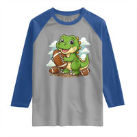 Cute Dinosaur Playing Football Raglan Shirt Funny Kids Gift - Wonder Print Shop