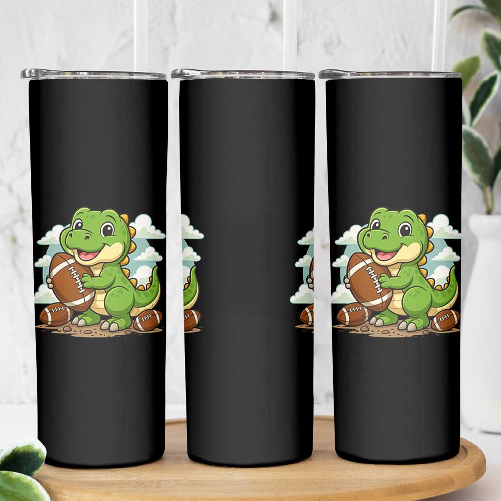 Cute Dinosaur Playing Football Skinny Tumbler Funny Kids Gift - Wonder Print Shop