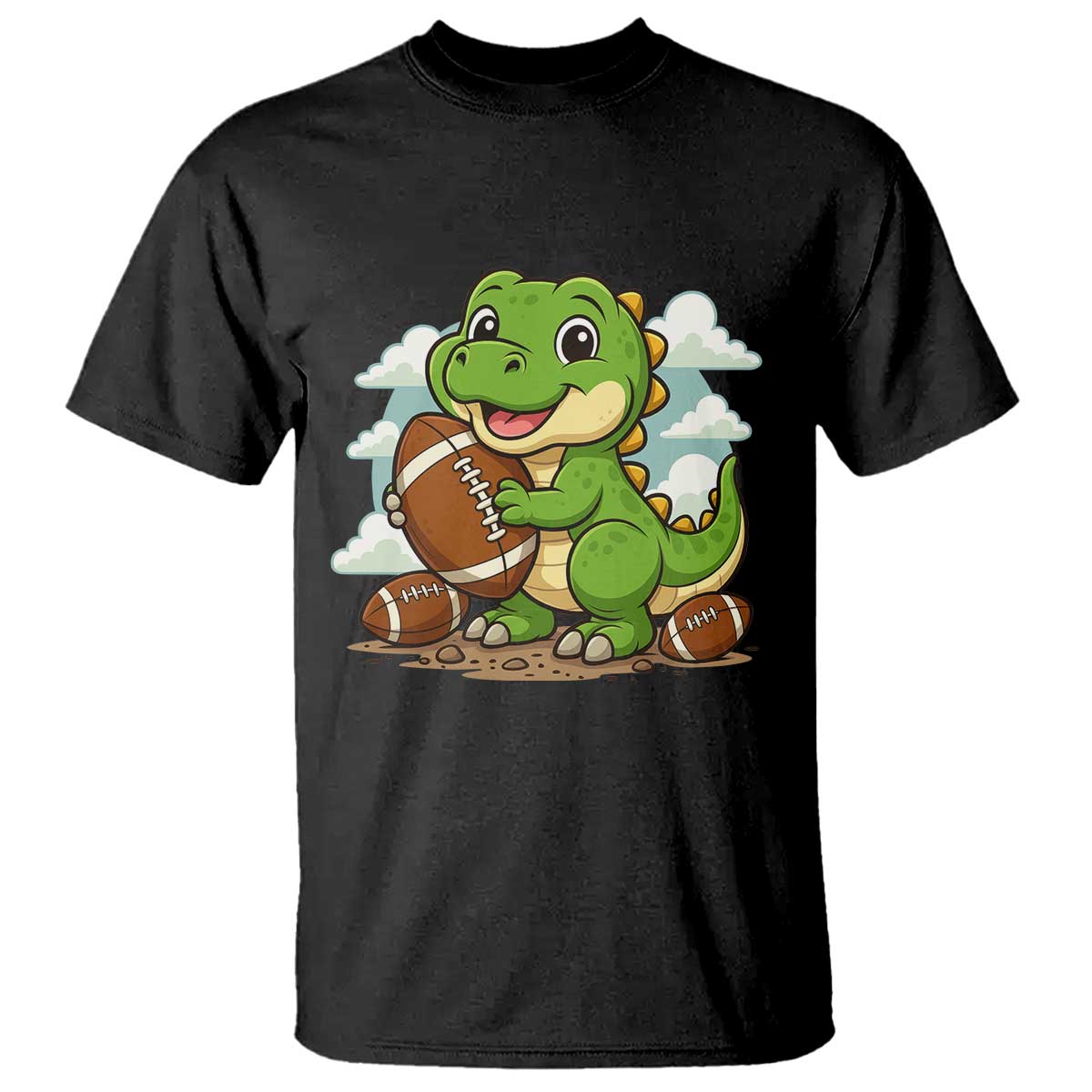 Cute Dinosaur Playing Football T Shirt Funny Kids Gift - Wonder Print Shop